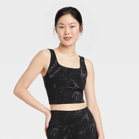 Women's Marbel Print Longline Cropped Tank Bra - All in Motion Black Size XS - Picture 1 of 6